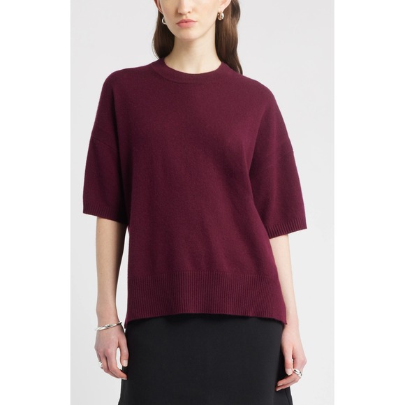 J. Crew Sweaters - J.Crew Womens Oversized XS Lambswool Short Sleeve Crewneck Sweater Burgundy